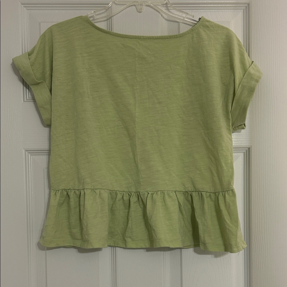 love, Fire Light Green Ruffle Hem Tee